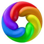 fotosim logo. Spinning rainbow of colours.