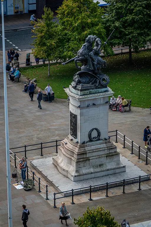Eldon Gardens statue of St. George and the Dragon.
