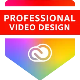 Adobe professional video design qualification badge.